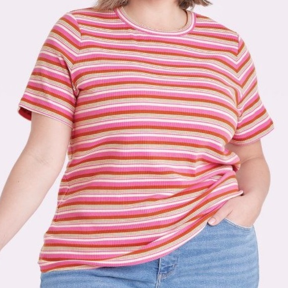 Ava & Viv Tops - Plus Ribbed Striped Tee